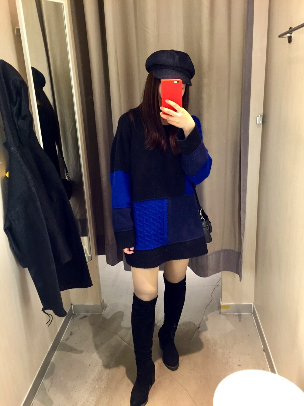 「ZARAのアイテム（ニット/セーター、ブルー系）」を使った、cubabypascalさん（レディース・156cm）の春コーディネートの1枚目の写真