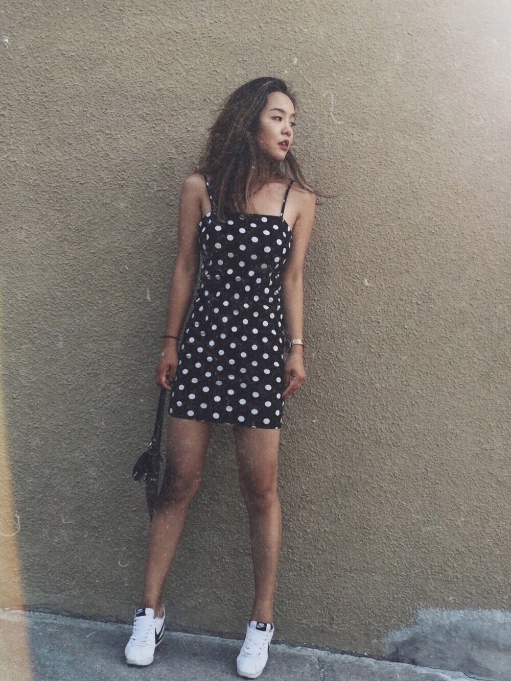 「FOREVER21、PolkaDot、ONE PIECE、ootd、summer style、OPENING CEREMONY、NIKE、streetstyle、chic、toronto」｜「FOREVER 21のアイテム（ワンピース、ブルー系）」を使った、Maolinさん（レディース・168cm）の夏コーディネートの1枚目の写真