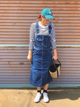 「OMNIGOD（オムニゴッド）のアイテム（オールインワン・サロペット）」を使った、coumeさん（レディース・161cm）の春コーディネート