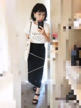 「おおぶりピアス」｜「アイテム（スカート）」を使った、ayumiiさん（レディース・154cm）の夏コーディネート