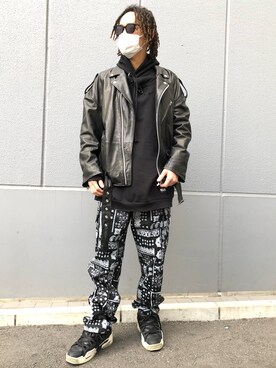 「ストリートファッション」｜「アイテム（ライダースジャケット）」を使った、KENTOさん（メンズ・178cm）の冬コーディネート