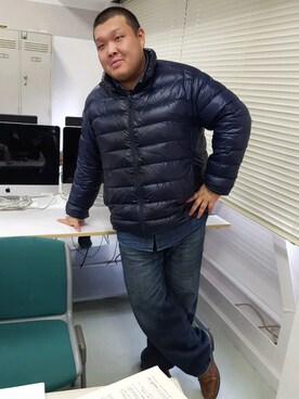 しまむら シマムラ のダウンジャケット コート ブルー系 を使ったメンズ人気ファッションコーディネート Wear