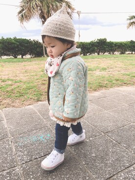 「お正月」｜「アイテム（ニットキャップ/ビーニー）」を使った、iiiichanさん（キッズ・80cm）の冬コーディネート