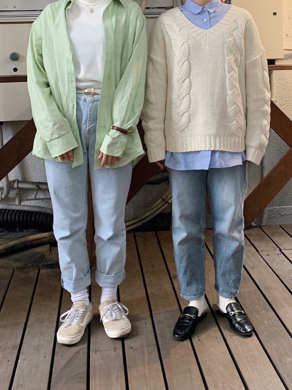 「GU、UNIQLO、VANS、パリジェンヌ風、シミラールック、リンクコーデ」｜「AMERICAN HOLICのシンチバックデニム（デニムパンツ、ブルー系）」を使った、miku.さん（レディース・158cm）の冬コーディネートの1枚目の写真