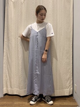 「サテンキャミワンピ」｜miku.さん（レディース・158cm）の夏コーディネート