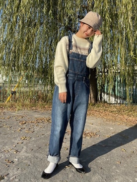 「フレンチカジュアル」｜「アイテム（サロペット/オーバーオール）」を使った、miku.さん（レディース・158cm）の冬コーディネート