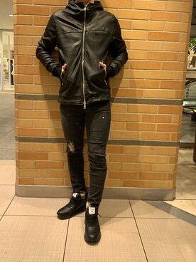 「surt」｜「アイテム（ライダースジャケット）」を使った、まことさん（メンズ・169cm）の冬コーディネート