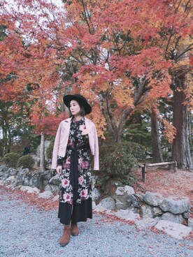「Bershka（ベルシュカ）のアイテム（ライダースジャケット、ピンク系）」を使った、jacqueline_贾爷さん（レディース・156cm）の秋コーディネート