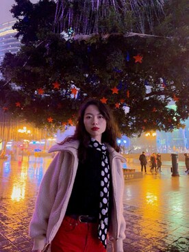 「雨」｜「アイテム（その他アウター）」を使った、消绿さん（レディース・159cm）の冬コーディネート