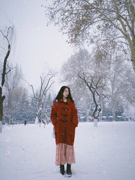 「red」｜「アイテム（その他アウター）」を使った、消绿さん（レディース・159cm）の冬コーディネート