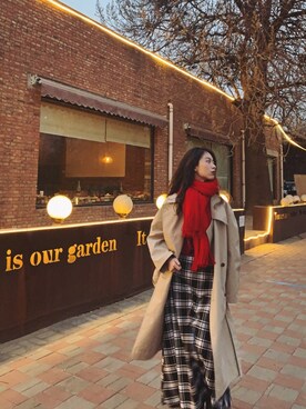 「red」｜「アイテム（トレンチコート）」を使った、消绿さん（レディース・159cm）の春コーディネート