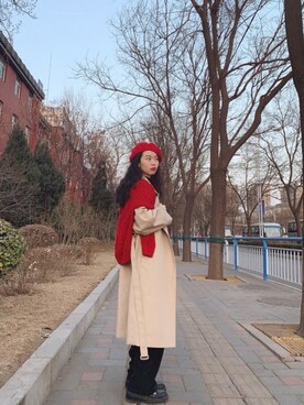 「red」｜「アイテム（トレンチコート）」を使った、消绿さん（レディース・159cm）の春コーディネート
