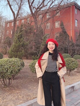 「red」｜「アイテム（トレンチコート）」を使った、消绿さん（レディース・159cm）の春コーディネート