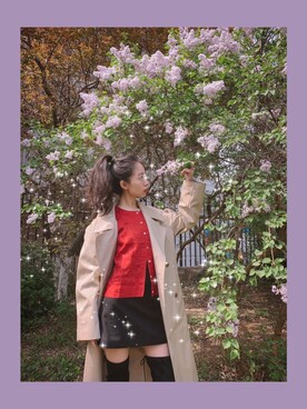「花見」｜「アイテム（トレンチコート）」を使った、消绿さん（レディース・159cm）の春コーディネート