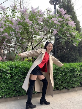 「花見」｜「アイテム（トレンチコート）」を使った、消绿さん（レディース・159cm）の春コーディネート