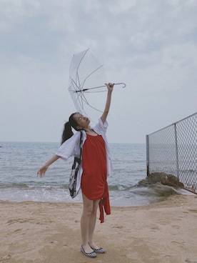 「海」｜「アイテム（バレエシューズ）」を使った、消绿さん（レディース・159cm）の夏コーディネート
