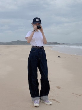 「基础款」｜「アイテム（キャップ）」を使った、消绿さん（レディース・160cm）の夏コーディネート