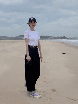 「盐系风格」｜「アイテム（キャップ）」を使った、消绿さん（レディース・160cm）の夏コーディネート