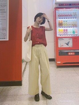 「盐系风格」｜「アイテム（ローファー）」を使った、消绿さん（レディース・159cm）の夏コーディネート