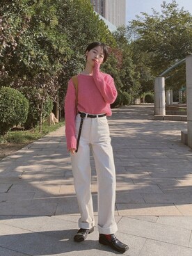 「粉紅色」｜消绿さん（レディース・159cm）の秋コーディネート