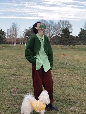 「国潮」｜「アイテム（ブルゾン）」を使った、消绿さん（レディース・159cm）の冬コーディネート