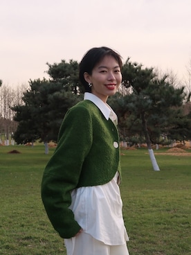 「国潮」｜「アイテム（ブルゾン）」を使った、消绿さん（レディース・159cm）の冬コーディネート