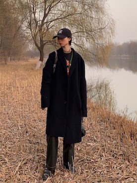 「oversize」｜「アイテム（チェスターコート）」を使った、消绿さん（レディース・159cm）の冬コーディネート