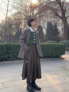 「国潮」｜「アイテム（ブルゾン）」を使った、消绿さん（レディース・159cm）の冬コーディネート