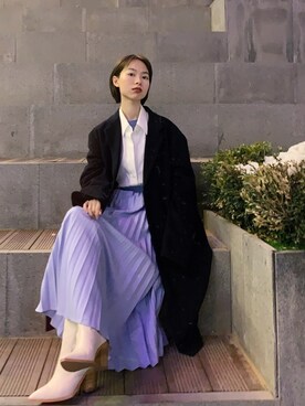 「盐系风格」｜「アイテム（スカート）」を使った、消绿さん（レディース・159cm）の冬コーディネート