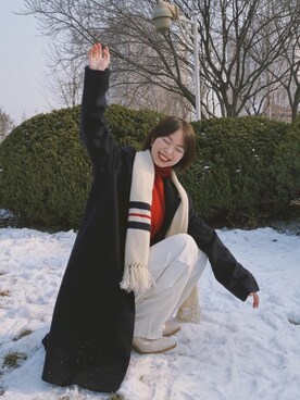 「日系极简」｜「アイテム（チェスターコート）」を使った、消绿さん（レディース・159cm）の冬コーディネート