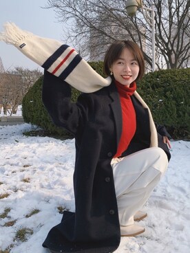 「盐系风格」｜「アイテム（ブーツ）」を使った、消绿さん（レディース・159cm）の冬コーディネート