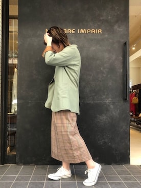 「NOMBRE IMPAIR（ノンブルアンペール）のアイテム（ノーカラージャケット）」を使った、tanaka.さん（レディース・159cm）の春コーディネート
