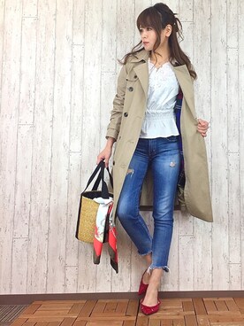 「Ungrid（アングリッド）のフレイドヘムストスリ（デニムパンツ）」を使った、Ⓜ️ino.さん（レディース・159cm）の春コーディネート