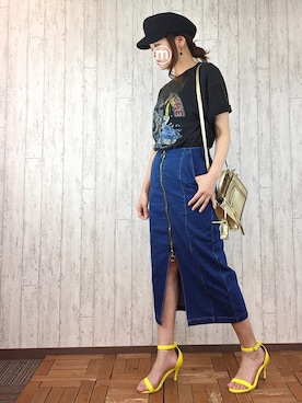 「スリット」｜「アイテム（キャスケット）」を使った、Ⓜ️ino.さん（レディース・159cm）の夏コーディネート