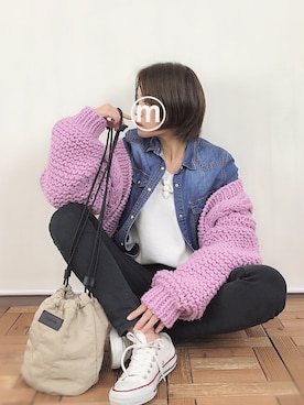 「UNIQLO（ユニクロ）のワッフルVネックT（長袖）（Tシャツ/カットソー）」を使った、Ⓜ️ino.さん（レディース・159cm）の秋コーディネート