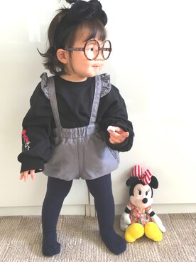 「刺繍」｜「アイテム（サロペット/オーバーオール）」を使った、RiiiiijuuuunnnAさん（キッズ・100cm）の冬コーディネート
