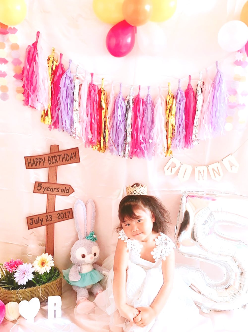 「誕生日、5歳、誕生日コーデ、おんなのこ、キッズコーデ、ワンピース」｜「5歳のお誕生日のアイテム（その他、その他）」を使った、RiiiiijuuuunnnAさん（キッズ・100cm）の夏コーディネートの1枚目の写真