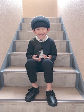 「Actually（アクチュアリー）のアイテム（ハンチング/ベレー帽）」を使った、れおきち。さん（キッズ・120cm）の秋コーディネート