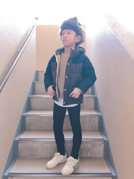 「Smoothy（スムージー）のアイテム（ジャケット/アウター）」を使った、れおきち。さん（キッズ・125cm）の冬コーディネート