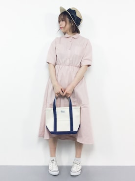 「amelier MAJESTIC LEGON（アメリエルマジェスティックレゴン）のアイテム（シャツワンピース）」を使った、ENAさん（レディース・162cm）の夏コーディネート