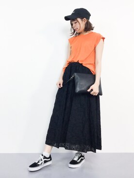 「cardo fabrica（カルドファブリカ）の綿シルクローン刺繍 ギャザースカート（スカート）」を使った、ENAさん（レディース・162cm）の夏コーディネート