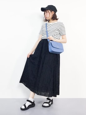「cardo fabrica（カルドファブリカ）の綿シルクローン刺繍 ギャザースカート（スカート）」を使った、ENAさん（レディース・162cm）の夏コーディネート