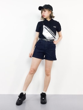 「アイテム（ボディバッグ/ウエストポーチ、シルバー系）」を使った、ENAさん（レディース・162cm）の夏コーディネート