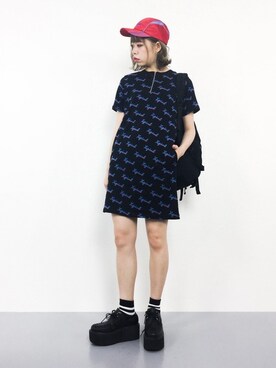「メッシュキャップ」｜「アイテム（ワンピース/ドレス）」を使った、ENAさん（レディース・162cm）の夏コーディネート