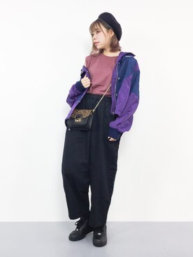 「MERLOT（メルロー）のワイドシルエット切替コクーンパンツ2966（その他パンツ）」を使った、ENAさん（レディース・162cm）の秋コーディネート