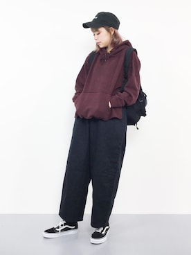 「MERLOT（メルロー）のワイドシルエット切替コクーンパンツ2966（その他パンツ）」を使った、ENAさん（レディース・162cm）の秋コーディネート