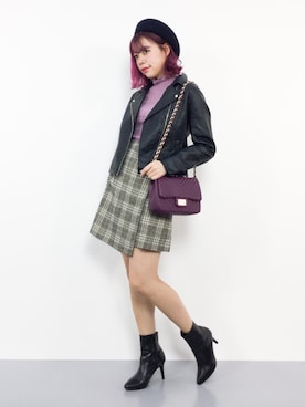 「archives（アルシーヴ）のアイテム（ライダースジャケット）」を使った、ENAさん（レディース・162cm）の秋コーディネート