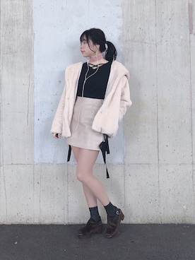 「チョーカー」｜「アイテム（その他アウター）」を使った、ENAさん（レディース・162cm）の冬コーディネート