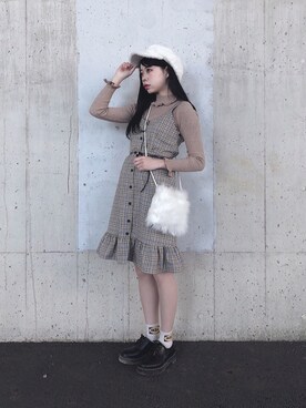 「オルチャンファッション」｜「アイテム（オールインワン・サロペット）」を使った、ENAさん（レディース・162cm）の冬コーディネート