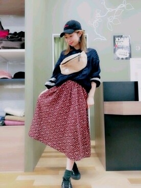 mikiさんの「・花柄ロングギャザースカート ●＊」を使ったコーディネート